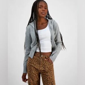 Ultra Flirt Light Heather Grey Full-Zip Hoodie Sweater Size L NWT